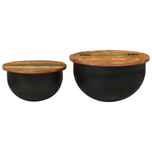 2er Couchtisch Set Schwarz Altholz