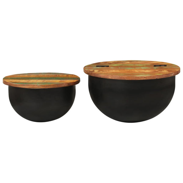 2er Couchtisch Set Schwarz Altholz