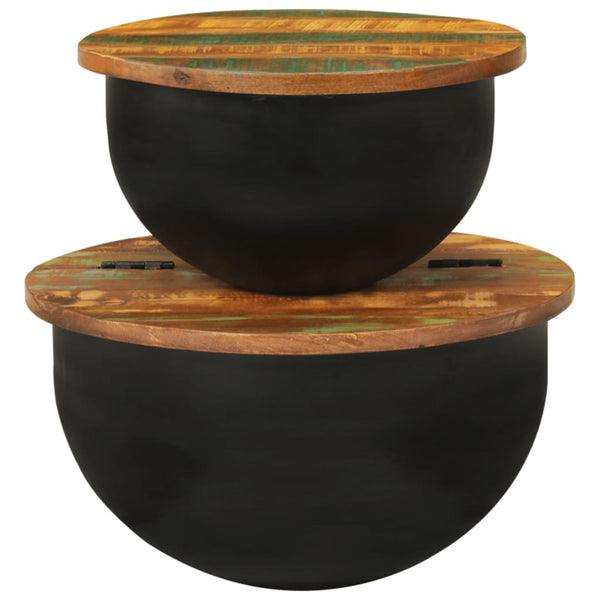 2er Couchtisch Set Schwarz Altholz