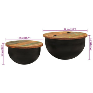 2er Couchtisch Set Schwarz Altholz