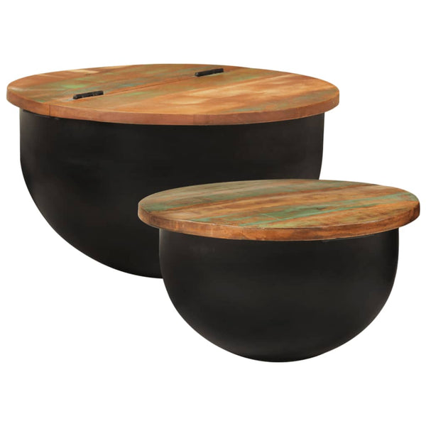 2er Couchtisch Set Schwarz Altholz