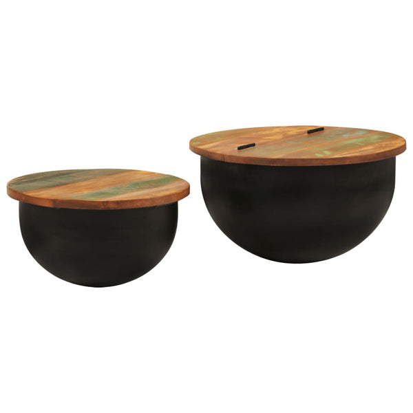2er Couchtisch Set Schwarz Altholz