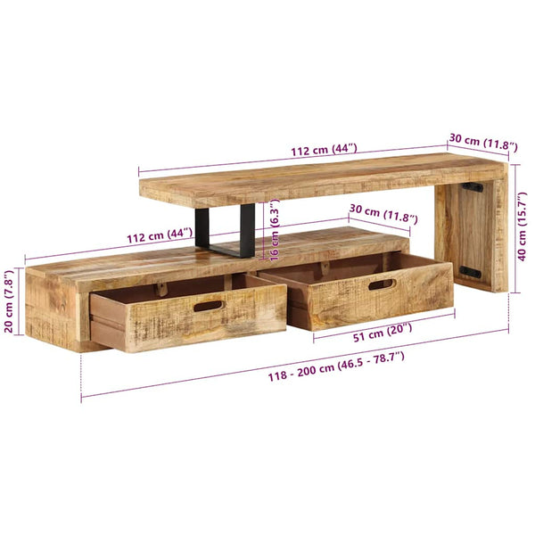 TV-Ständer Mango Massivholz 118-200 cm