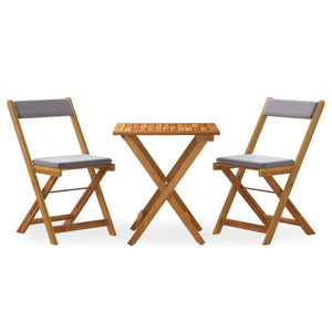 3-tlg. Akazie Bistro-Set Klappbar mit Kissen