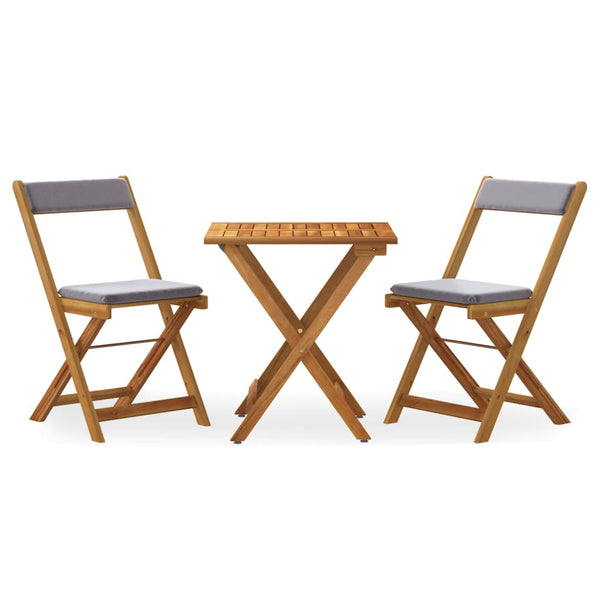 3-tlg. Akazie Bistro-Set Klappbar mit Kissen