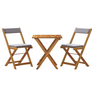 3-tlg. Akazie Bistro-Set Klappbar mit Kissen