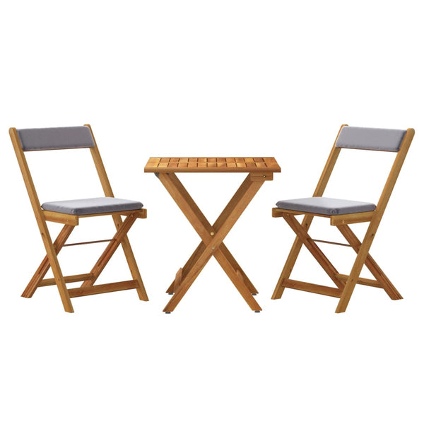 3-tlg. Akazie Bistro-Set Klappbar mit Kissen