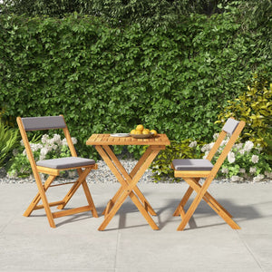 3-tlg. Akazie Bistro-Set Klappbar mit Kissen