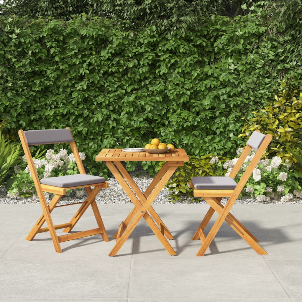 3-tlg. Akazie Bistro-Set Klappbar mit Kissen