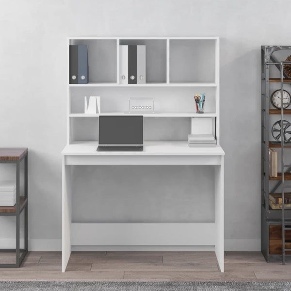 Schreibtisch mit Regal, Weiß, 102 cm