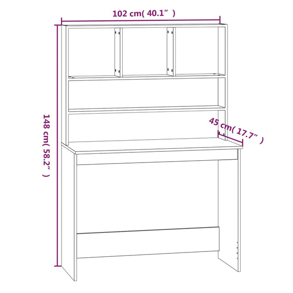 Schreibtisch mit Regal, Weiß, 102 cm