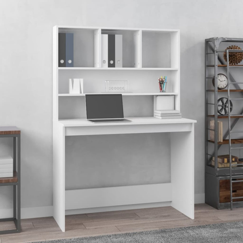 Schreibtisch mit Regal, Weiß, 102 cm