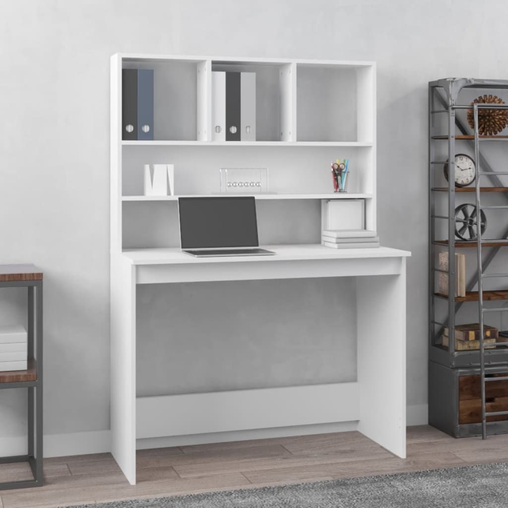 Schreibtisch mit Regal, Weiß, 102 cm