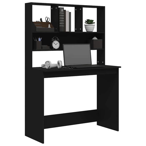 vidaXL Bureau avec étagère Noir 102x45x148 cm Bois d'ingénierie