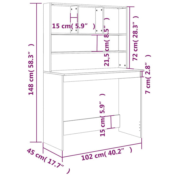 vidaXL Bureau avec étagère Noir 102x45x148 cm Bois d'ingénierie