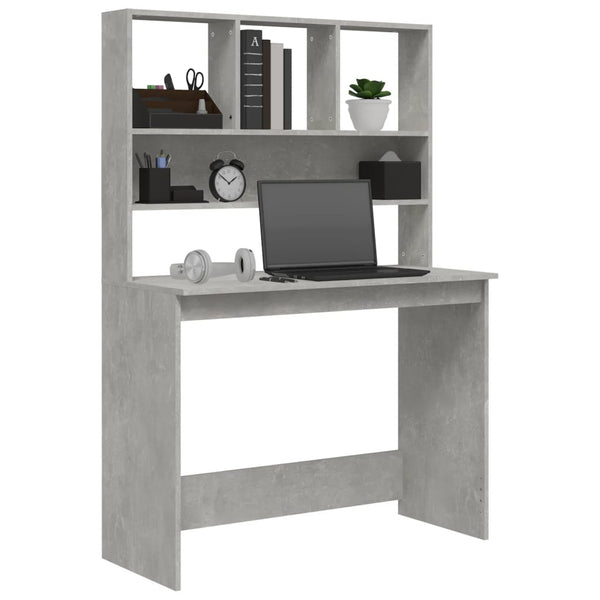 Schreibtisch mit Regal Betongrau 102 cm