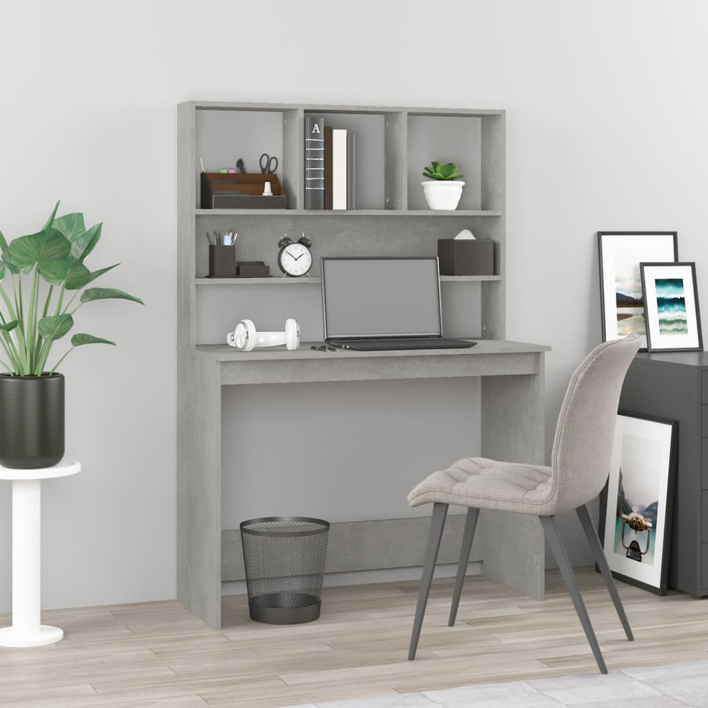 Schreibtisch mit Regal Betongrau 102 cm