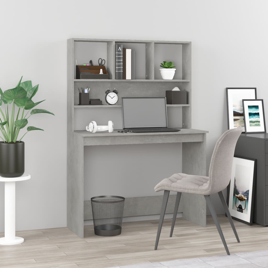 Schreibtisch mit Regal Betongrau 102 cm