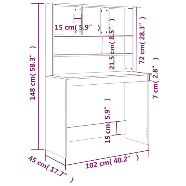 Schreibtisch mit Regal Räuchereiche 102 cm