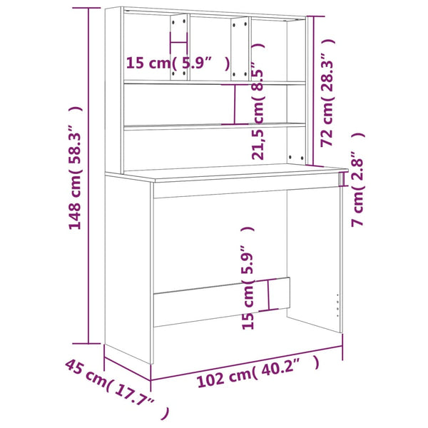 Schreibtisch mit Regal Grau Sonoma 102 cm