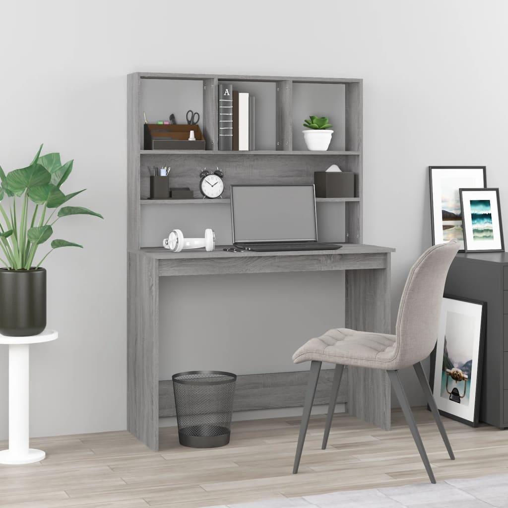 Schreibtisch mit Regal Grau Sonoma 102 cm