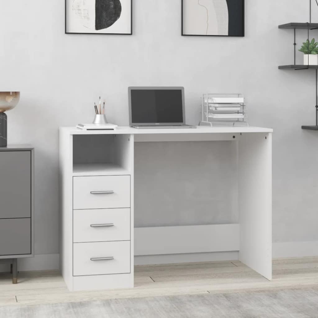Schreibtisch Weiß mit Schubladen 102x50 cm