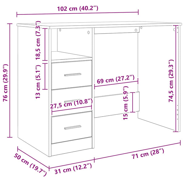 Schreibtisch Schwarz mit Schubladen 102x50 cm