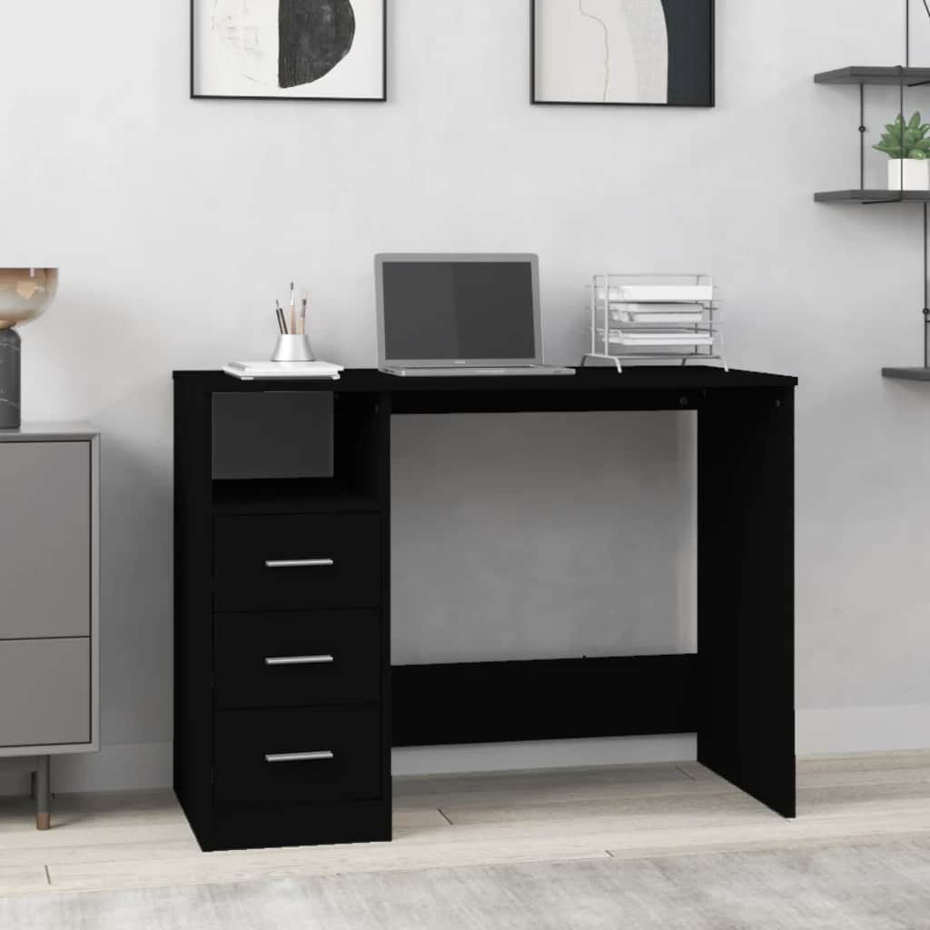 Schreibtisch Schwarz mit Schubladen 102x50 cm