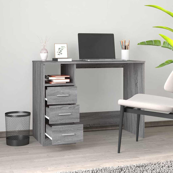 Schreibtisch Grau Sonoma mit Schubladen 102 cm