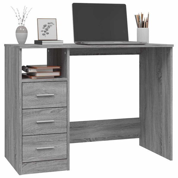Schreibtisch Grau Sonoma mit Schubladen 102 cm