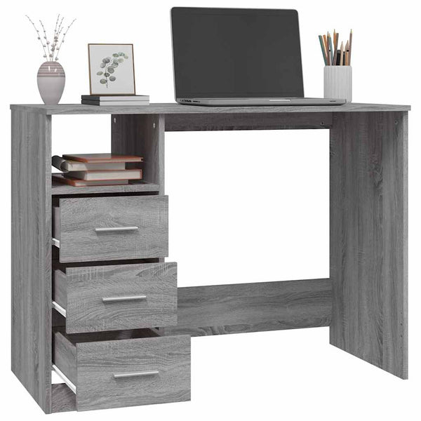 Schreibtisch Grau Sonoma mit Schubladen 102 cm