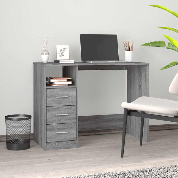 Schreibtisch Grau Sonoma mit Schubladen 102 cm