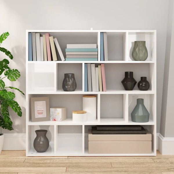 Hochglanz Bücherregal Raumteiler Weiß 105x102 cm