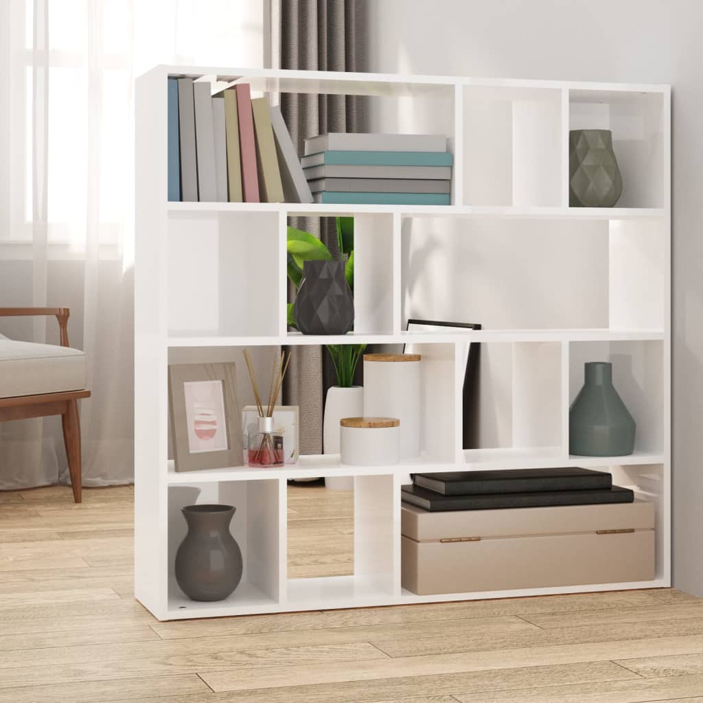 Hochglanz Bücherregal Raumteiler Weiß 105x102 cm