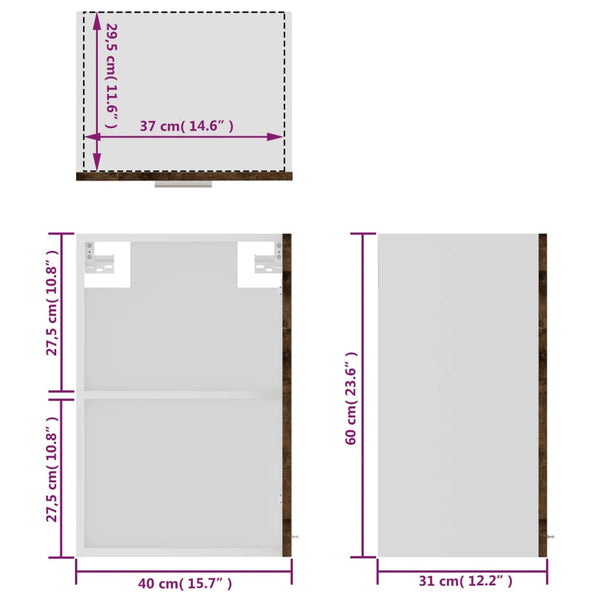 Hängeschrank Lyon Glas Räuchereiche 40x60 cm
