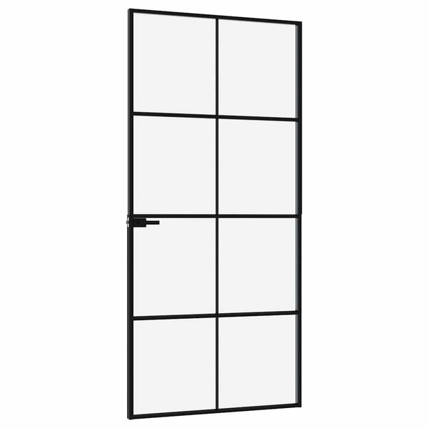 Innentür Schwarz 93x201,5 cm Hartglas & Aluminium Schlank