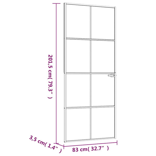 Innentür Weiß 83x201,5 cm Hartglas & Aluminium Schlank