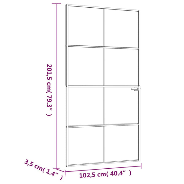 Innentür Weiß 102x201,5 cm Hartglas & Aluminium Schlank