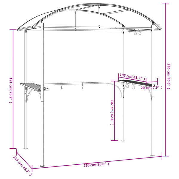 Grillpavillon mit Seitenregalen Anthrazit