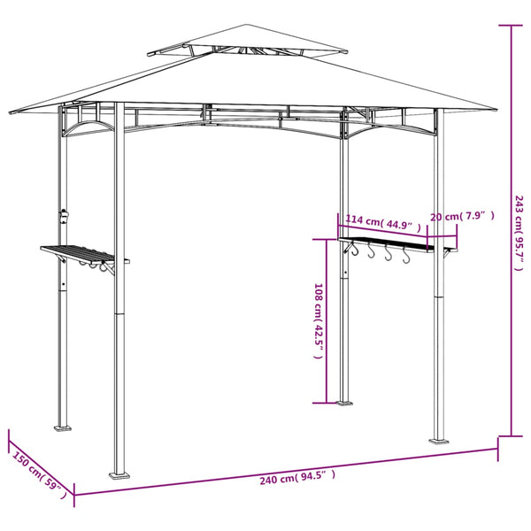 Grillpavillon mit Seitenregalen Anthrazit 240x150 cm