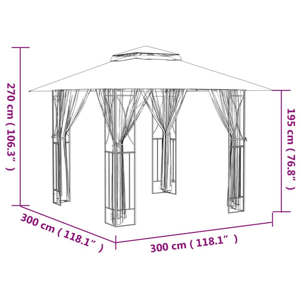 Pavillon mit Seitenwänden Anthrazit 300x300 cm