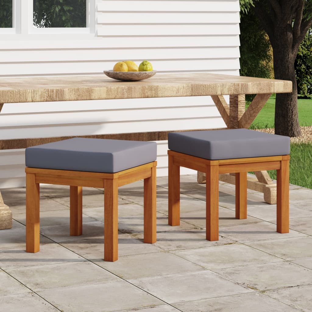 Akazienholz Gartenhocker mit Kissen, 2er Set