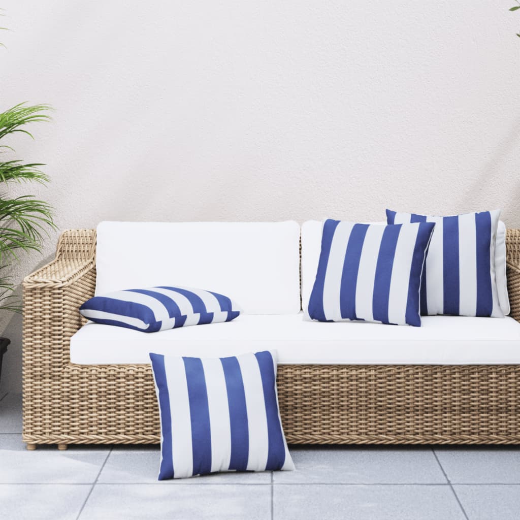 vidaXL Coussins décoratifs 4 pcs Bleu et blanc à rayures 60x60 cm Tissu