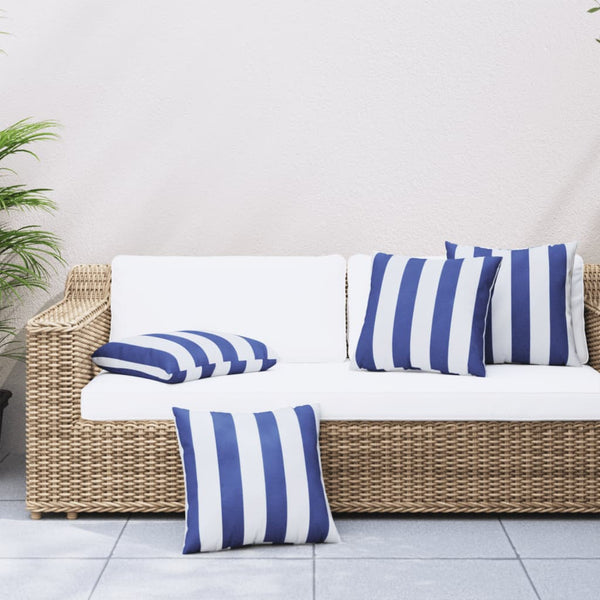 vidaXL Coussins décoratifs 4 pcs Bleu et blanc à rayures 60x60 cm Tissu
