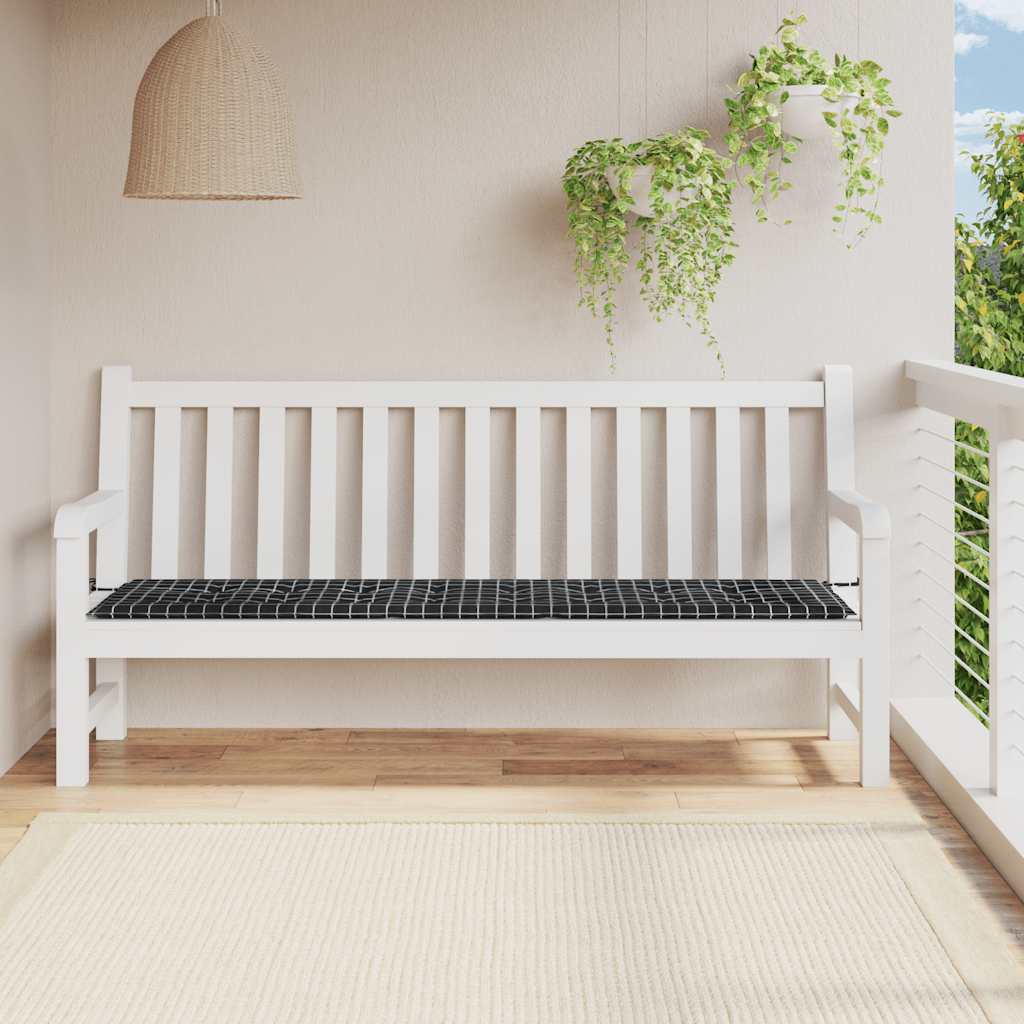 Gartenbank Auflage Schwarz Karomuster 200x50 cm