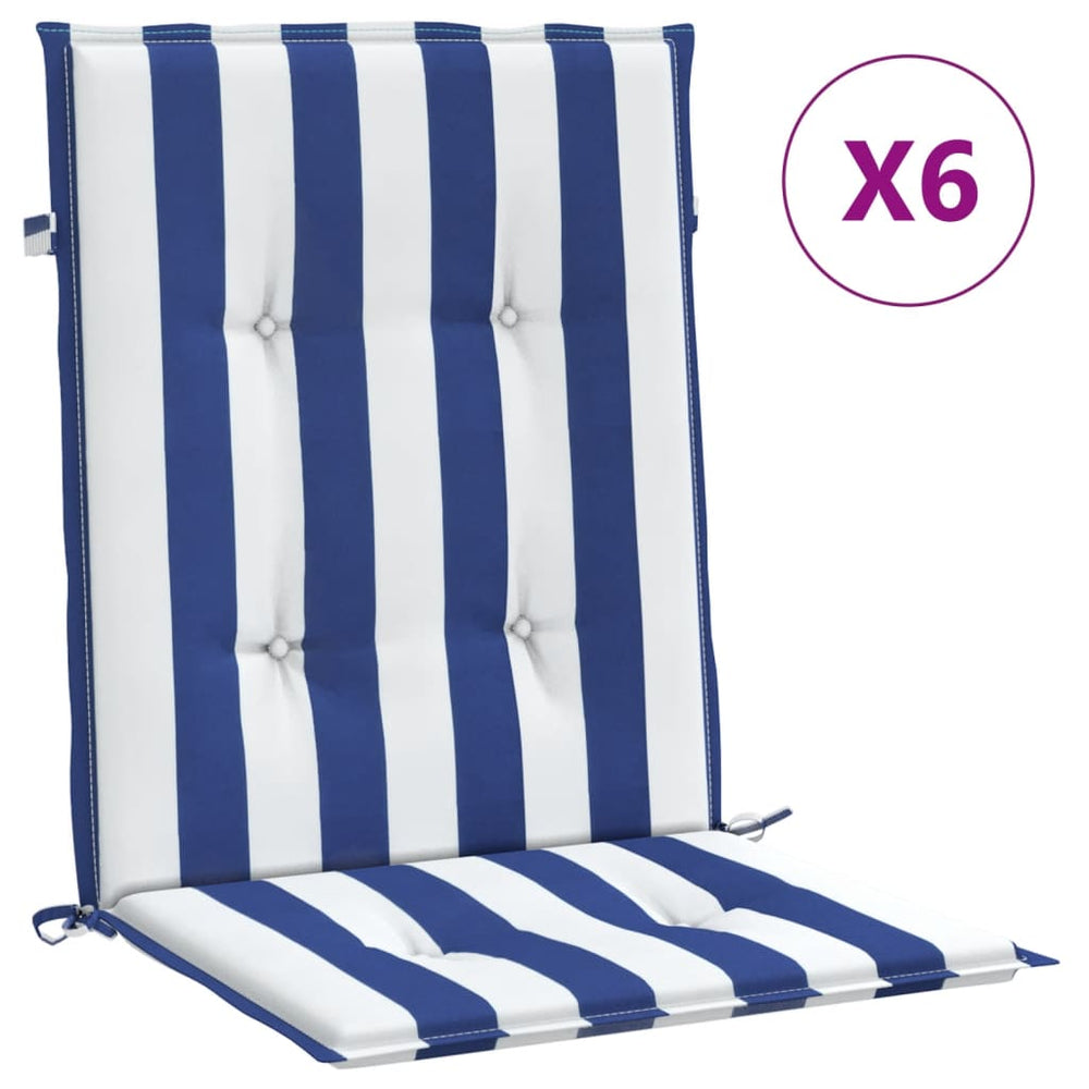 vidaXL Low Back Seat Cushions 6 pcs Blue & White Striped Fabric