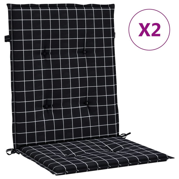 vidaXL Coussins pour chaises à dossier bas 2 pcs Tissu à carreaux noir