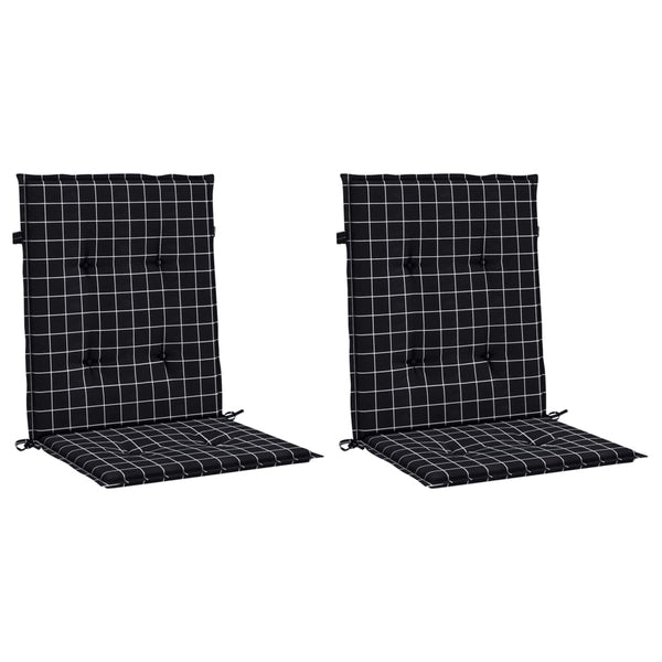 vidaXL Coussins pour chaises à dossier bas 2 pcs Tissu à carreaux noir