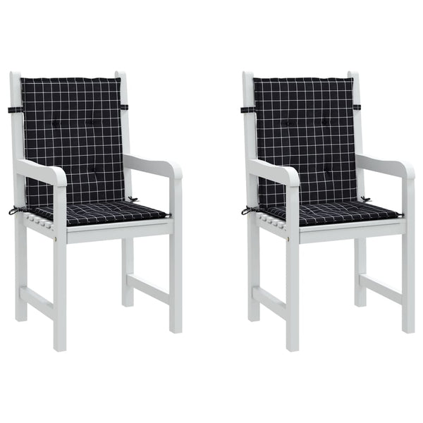 vidaXL Coussins pour chaises à dossier bas 2 pcs Tissu à carreaux noir