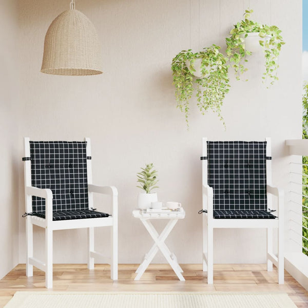 vidaXL Coussins pour chaises à dossier bas 2 pcs Tissu à carreaux noir